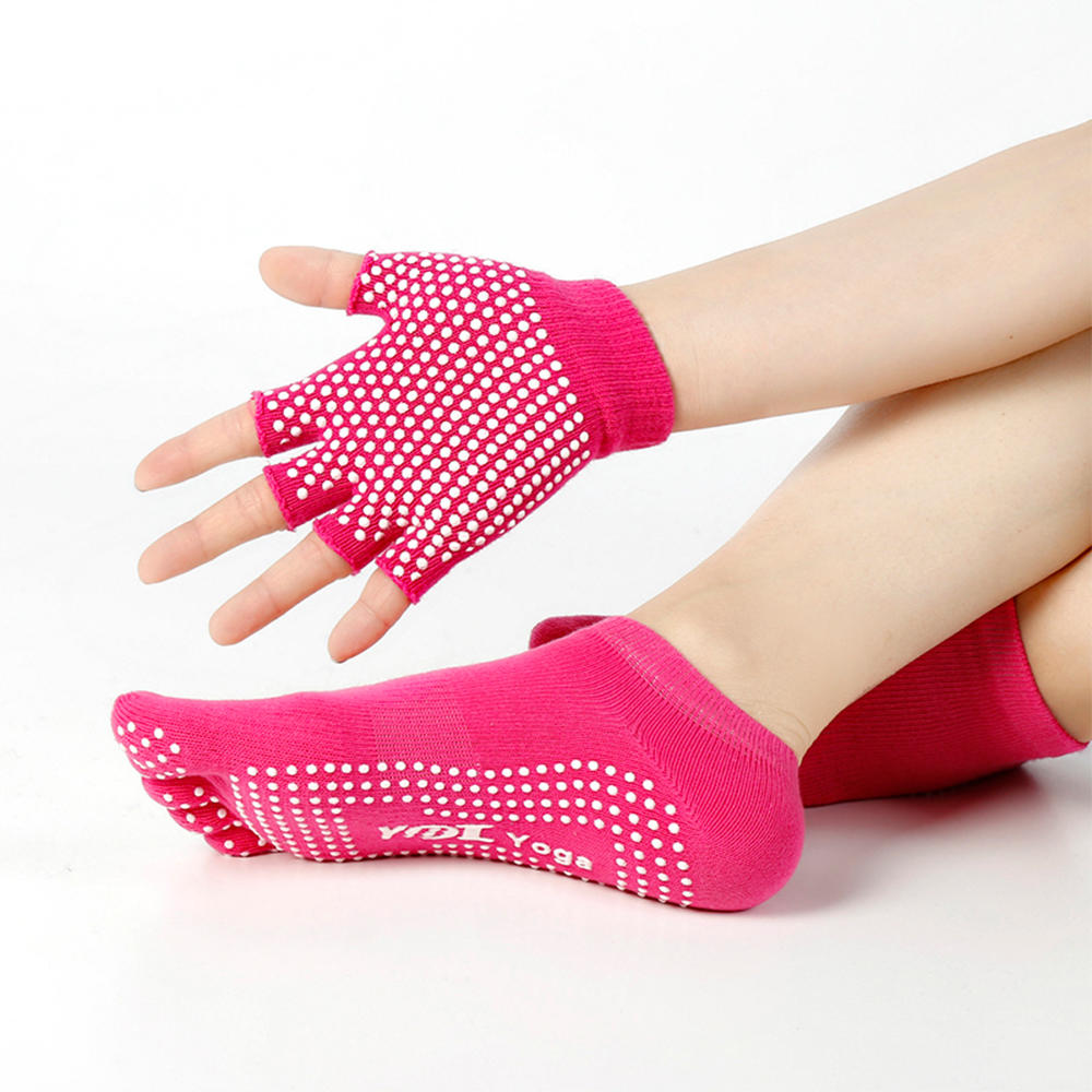 Juego de calcetines y guantes de yoga de punta completa de cinco dedos